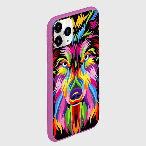 Чехол iPhone 11 Pro матовый Neon wolf / 3D-Фиолетовый – фото 2
