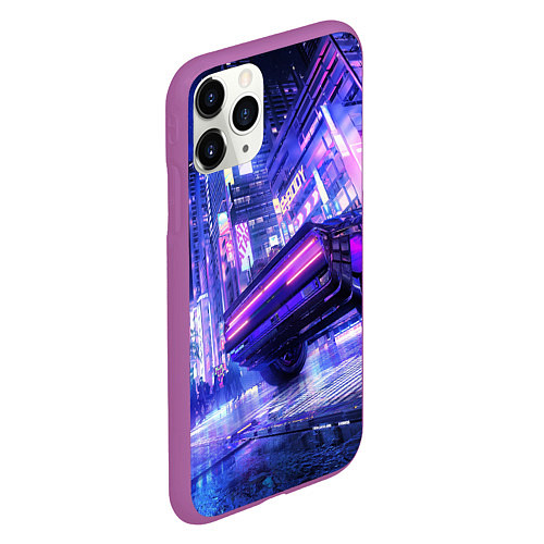 Чехол iPhone 11 Pro матовый Cyberpunk city / 3D-Фиолетовый – фото 2