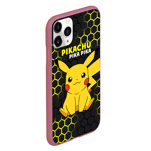 Чехол iPhone 11 Pro матовый Pikachu Pika Pika / 3D-Малиновый – фото 2