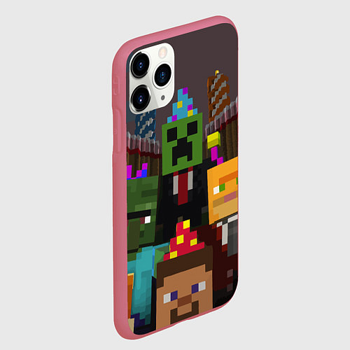 Чехол iPhone 11 Pro матовый Minecraft - characters - video game / 3D-Малиновый – фото 2