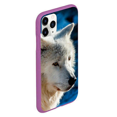 Чехол iPhone 11 Pro матовый Волк на черном фоне / 3D-Фиолетовый – фото 2