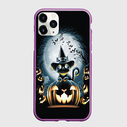 Чехол iPhone 11 Pro матовый Хэллоуин Кот, цвет: 3D-фиолетовый