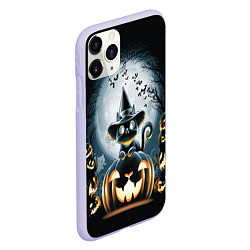 Чехол iPhone 11 Pro матовый Хэллоуин Кот, цвет: 3D-светло-сиреневый — фото 2