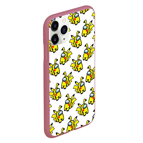 Чехол iPhone 11 Pro матовый Among us Pikachu / 3D-Малиновый – фото 2