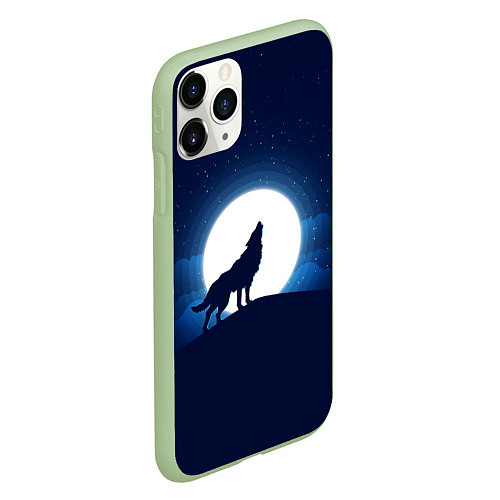 Чехол iPhone 11 Pro матовый Воющий на луну / 3D-Салатовый – фото 2