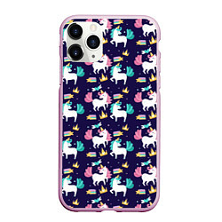 Чехол iPhone 11 Pro матовый Unicorn pattern, цвет: 3D-розовый