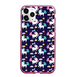 Чехол iPhone 11 Pro матовый Unicorn pattern, цвет: 3D-малиновый