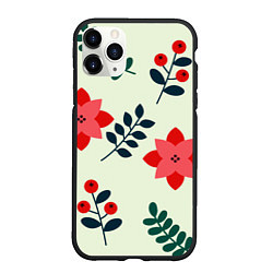 Чехол iPhone 11 Pro матовый Цветы, ягоды, листья, цвет: 3D-черный