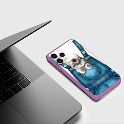 Чехол iPhone 11 Pro матовый КОТЕНОК В КАРМАНЕ, цвет: 3D-фиолетовый — фото 2