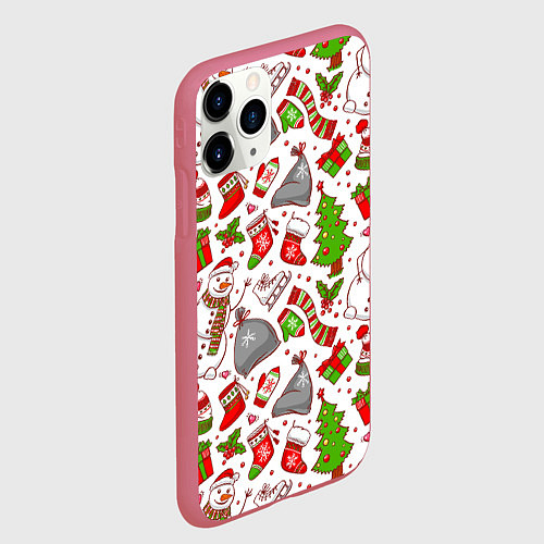 Чехол iPhone 11 Pro матовый Новогодний фон / 3D-Малиновый – фото 2