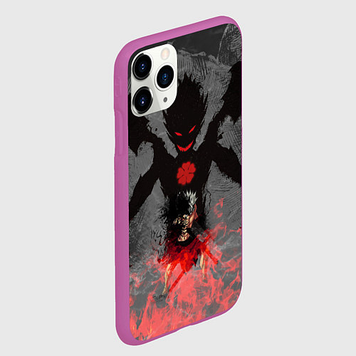 Чехол iPhone 11 Pro матовый Черный клевер / 3D-Фиолетовый – фото 2