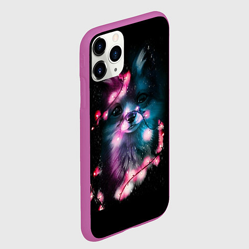 Чехол iPhone 11 Pro матовый Лиса с гирляндой / 3D-Фиолетовый – фото 2