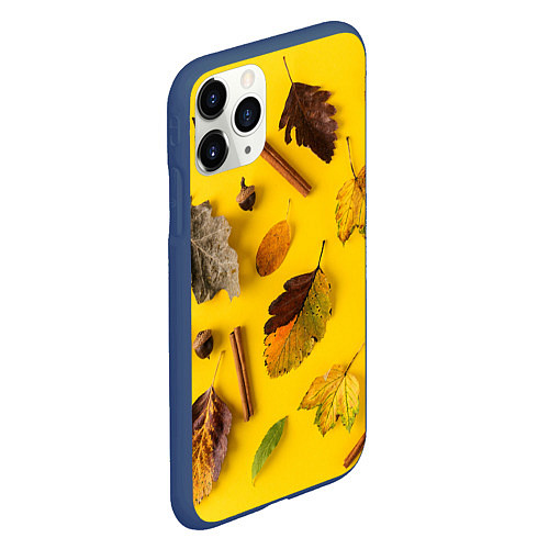 Чехол iPhone 11 Pro матовый Гербарий / 3D-Тёмно-синий – фото 2