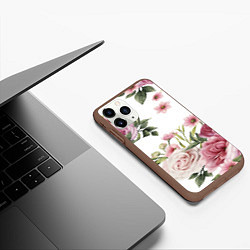Чехол iPhone 11 Pro матовый Розовые розы, цвет: 3D-коричневый — фото 2