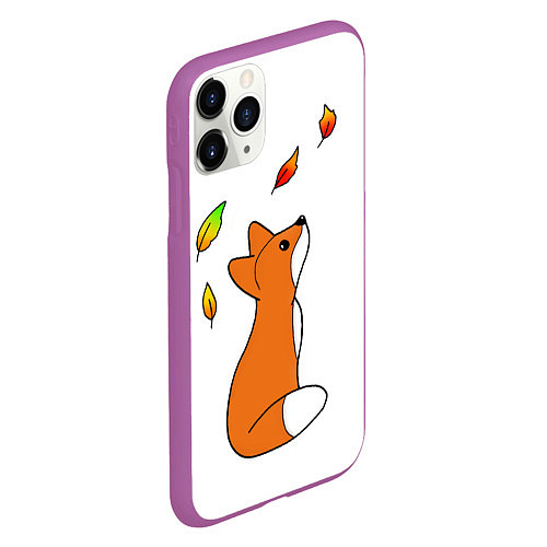 Чехол iPhone 11 Pro матовый Лиса С Листиками / 3D-Фиолетовый – фото 2