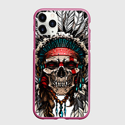 Чехол iPhone 11 Pro матовый Череп индейца, цвет: 3D-малиновый