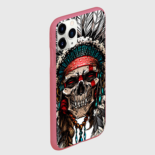 Чехол iPhone 11 Pro матовый Череп индейца / 3D-Малиновый – фото 2