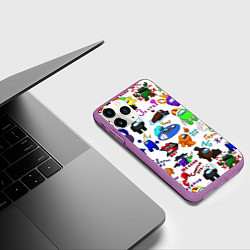 Чехол iPhone 11 Pro матовый AMONG US STICKERBOMBING, цвет: 3D-фиолетовый — фото 2