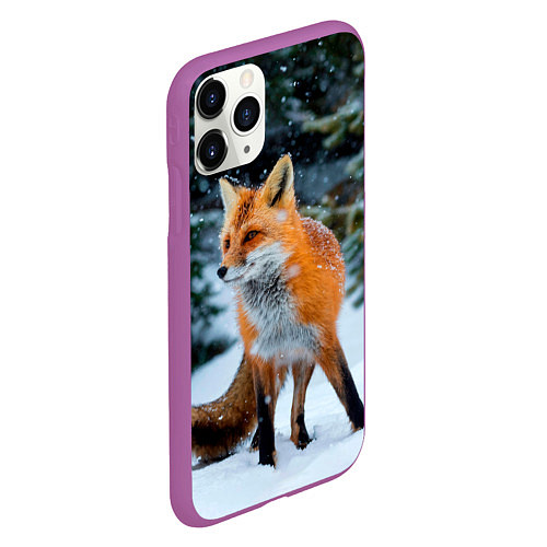 Чехол iPhone 11 Pro матовый Лиса в зимнем лесу / 3D-Фиолетовый – фото 2