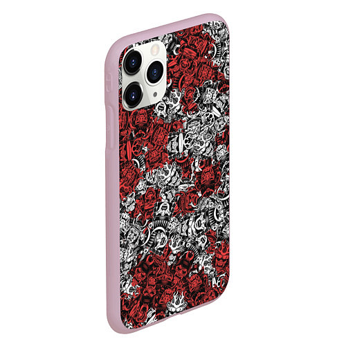 Чехол iPhone 11 Pro матовый Красные и Белые самураи / 3D-Розовый – фото 2