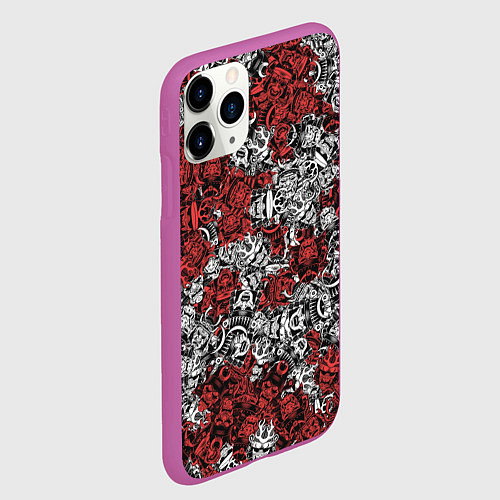 Чехол iPhone 11 Pro матовый Красные и Белые самураи / 3D-Фиолетовый – фото 2
