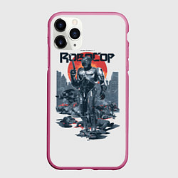 Чехол iPhone 11 Pro матовый Робот полицейский, цвет: 3D-малиновый