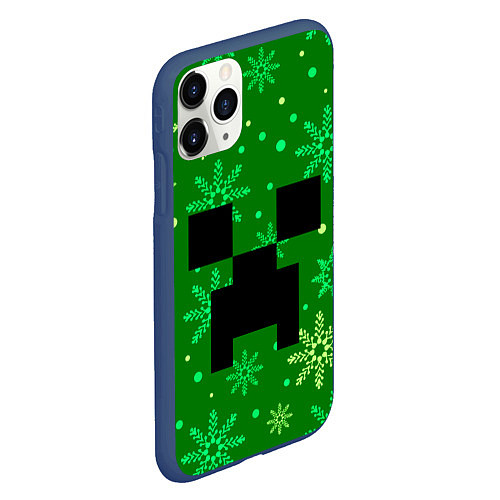 Чехол iPhone 11 Pro матовый ЗИМНИЙ MINECRAFT / 3D-Тёмно-синий – фото 2
