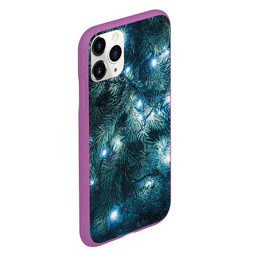 Чехол iPhone 11 Pro матовый Новогодняя Ёлка / 3D-Фиолетовый – фото 2