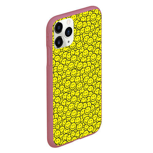 Чехол iPhone 11 Pro матовый Смайлики / 3D-Малиновый – фото 2