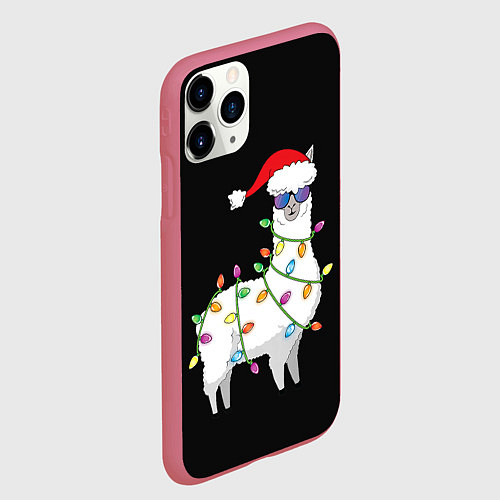 Чехол iPhone 11 Pro матовый Рождественская Лама / 3D-Малиновый – фото 2