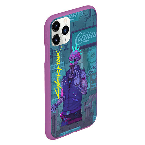 Чехол iPhone 11 Pro матовый Cyberpunk 2077 / 3D-Фиолетовый – фото 2