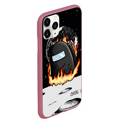 Чехол iPhone 11 Pro матовый Among Us fire, цвет: 3D-малиновый — фото 2