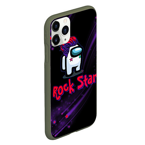 Чехол iPhone 11 Pro матовый Among Us Rock Star / 3D-Темно-зеленый – фото 2