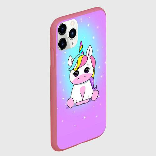 Чехол iPhone 11 Pro матовый Единорог / 3D-Малиновый – фото 2