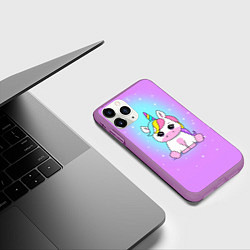 Чехол iPhone 11 Pro матовый Единорог, цвет: 3D-фиолетовый — фото 2