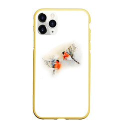 Чехол iPhone 11 Pro матовый Снегири, цвет: 3D-желтый