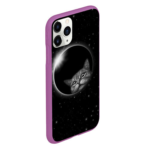 Чехол iPhone 11 Pro матовый Кот в Космосе / 3D-Фиолетовый – фото 2