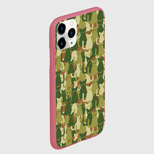 Чехол iPhone 11 Pro матовый Камуфляж из котов / 3D-Малиновый – фото 2