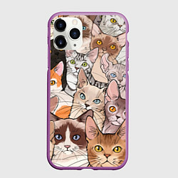 Чехол iPhone 11 Pro матовый Котики, цвет: 3D-фиолетовый