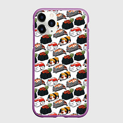 Чехол iPhone 11 Pro матовый Котики Суши, цвет: 3D-фиолетовый
