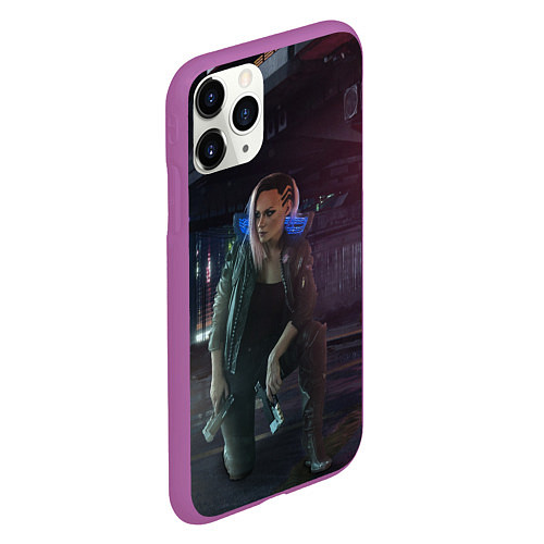 Чехол iPhone 11 Pro матовый Cyberpunk 2077 / 3D-Фиолетовый – фото 2