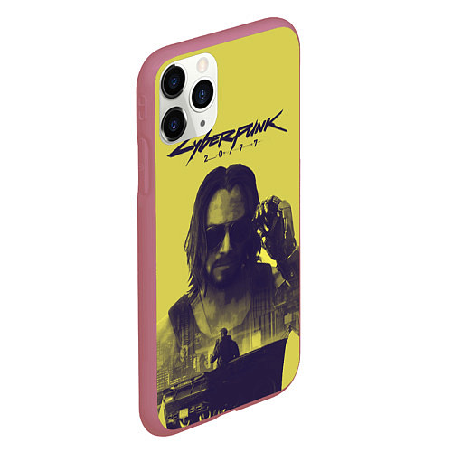 Чехол iPhone 11 Pro матовый Cyberpunk 2077 / 3D-Малиновый – фото 2