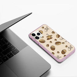 Чехол iPhone 11 Pro матовый Кофейный узор на светлом, цвет: 3D-розовый — фото 2