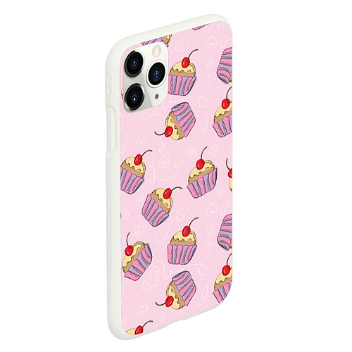 Чехол iPhone 11 Pro матовый Капкейки на розовом / 3D-Белый – фото 2