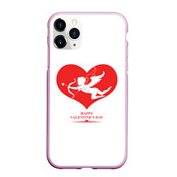 Чехол iPhone 11 Pro матовый Happy Valentines Day, цвет: 3D-розовый