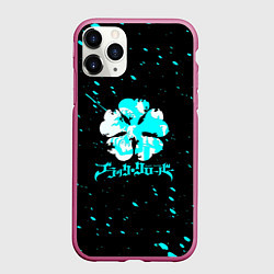 Чехол iPhone 11 Pro матовый Черный клевер, цвет: 3D-малиновый