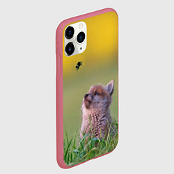 Чехол iPhone 11 Pro матовый Лисенок и пчелка, цвет: 3D-малиновый — фото 2