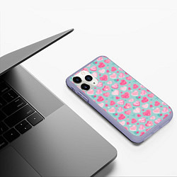 Чехол iPhone 11 Pro матовый Сердечки в разных стилях, цвет: 3D-светло-сиреневый — фото 2