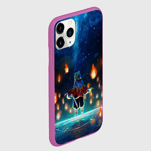 Чехол iPhone 11 Pro матовый Ренгоку Кёджуро Клинок демонов / 3D-Фиолетовый – фото 2