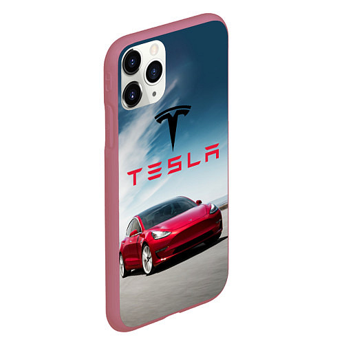 Чехол iPhone 11 Pro матовый Tesla Model 3 / 3D-Малиновый – фото 2